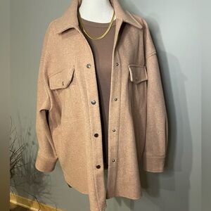 Zara Women’s Button Front Wool Look Shacket L Long Sleeve Pockets